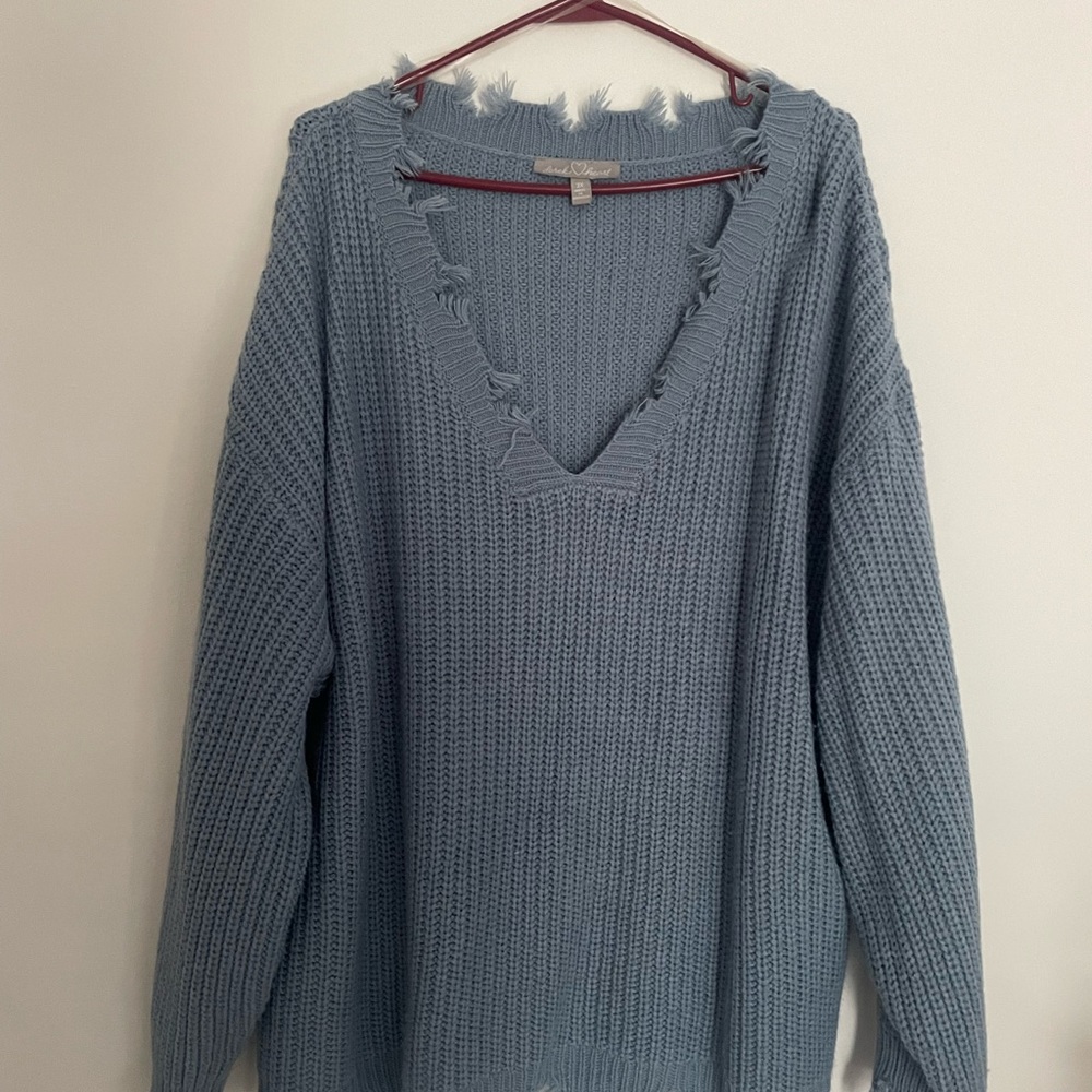 Women's Blue V-Neck Sweater